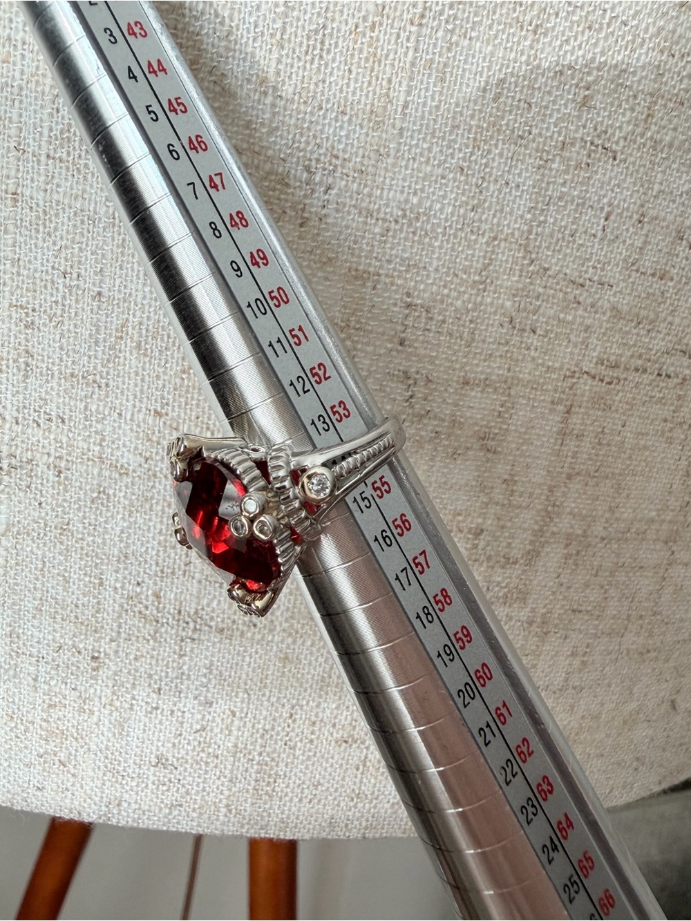 Judith Ripka Deep Red Cushion Crystal Ring with Silver Accents - Picture 6 of 7